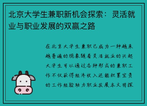 北京大学生兼职新机会探索:灵活就业与职业发展的双赢之路
