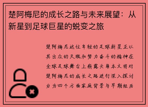 楚阿梅尼的成长之路与未来展望：从新星到足球巨星的蜕变之旅